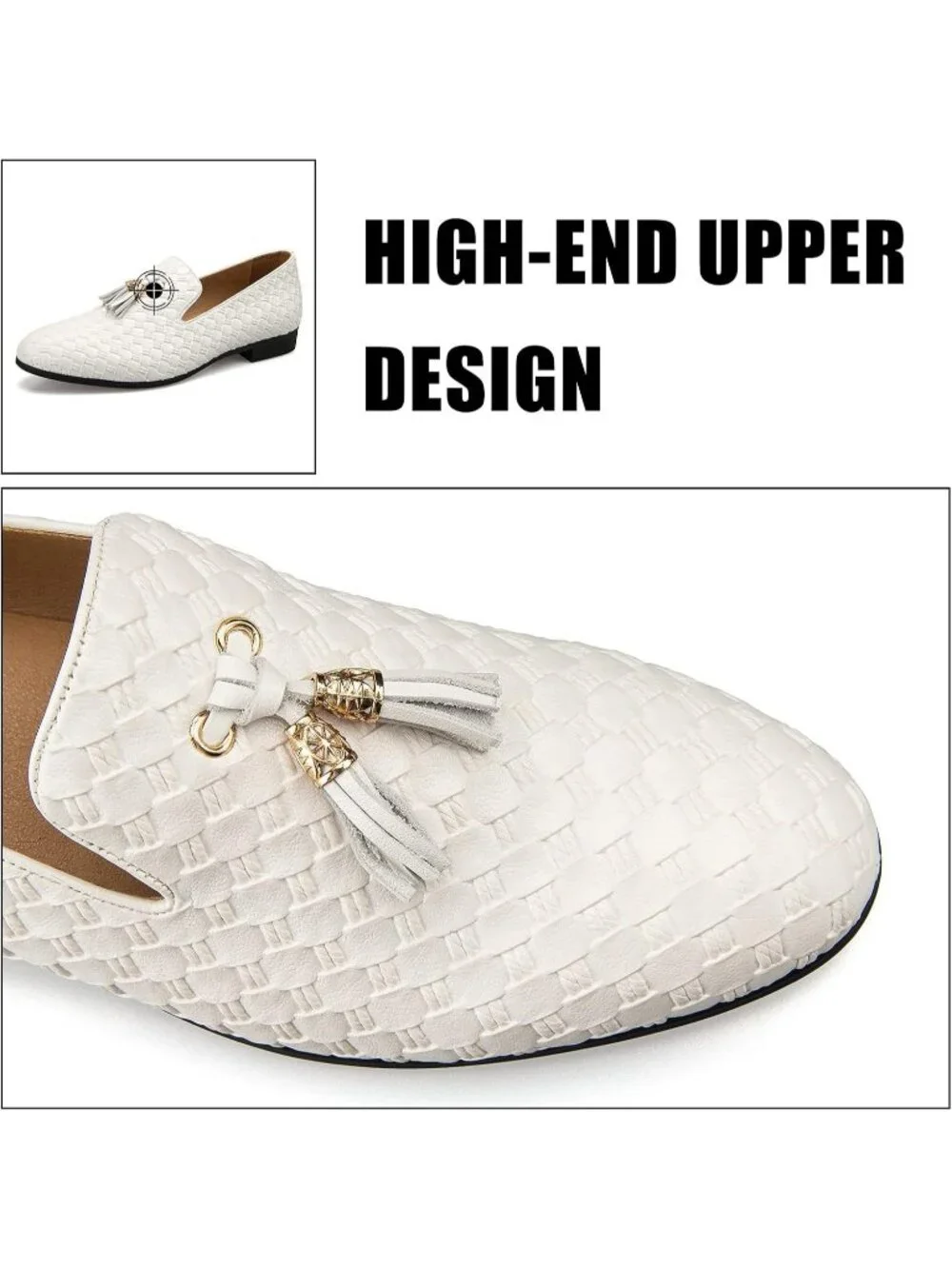 JITAI Men's White10 Rubber Loafers Tassels Spikes Comfortable Wedding Prom Shoes